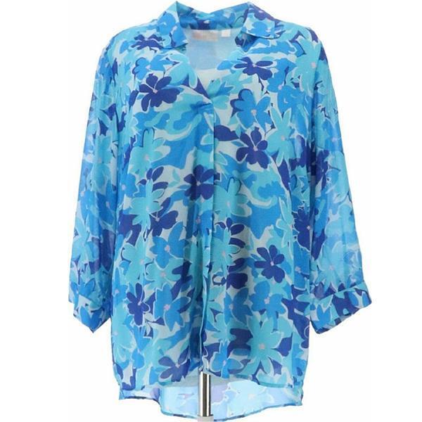 Belle By Kim Gravel Abstract Floral Printed V-Neck Blouse Blue - Regular